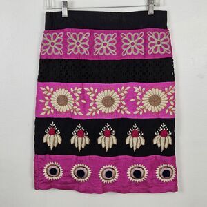Anthropologie Leifsdottir Catrina Embroidered Embellished Pom Pom Skirt, Size 4